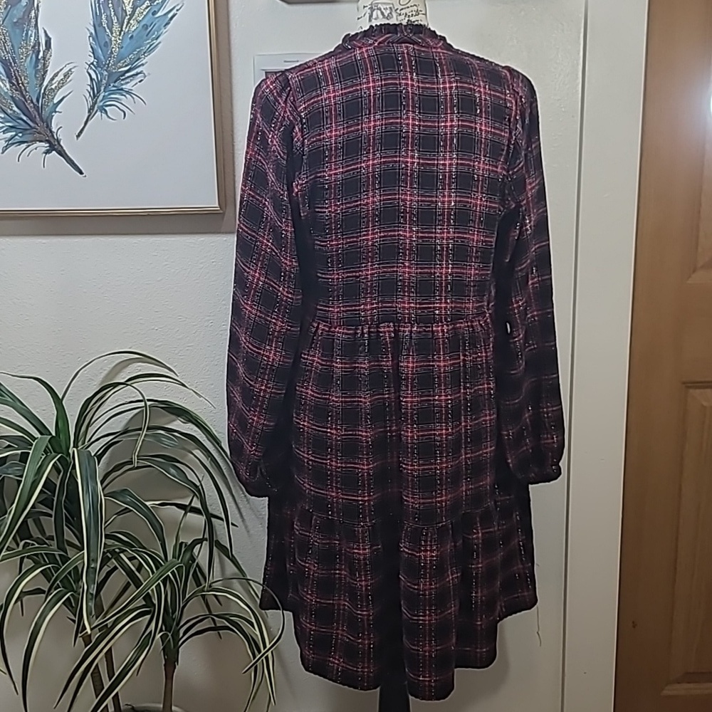 LOFT plaid metalic gold strip prairie dress - Picture 8 of 11